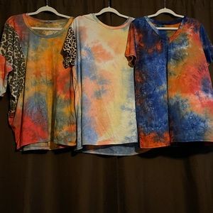 3 boutique tie dye t-shirt & leopard tops xxl 2xl